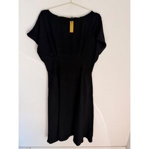 ALEXIA ADMOR Black Short Sleeve Boat Neck Knee Length Sheath Dress Size 14 NWT